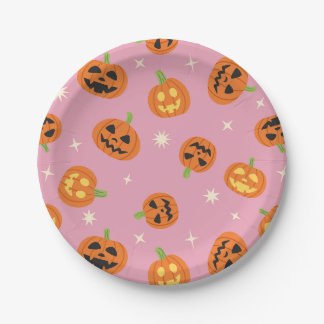 Assiettes En Carton Motif de citrouilles d'Halloween dispersées sur fo