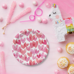 Assiettes En Carton Motif de coeur aquarelle