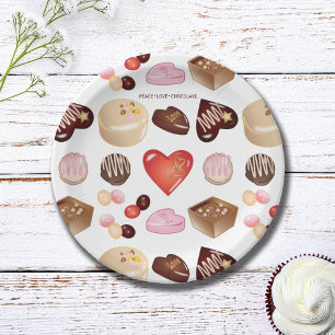 Assiettes En Carton Motif de cœur de bonbon au chocolat coloré chic mi