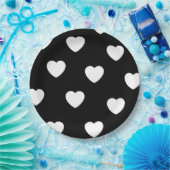 Assiettes En Carton Motif de coeur noir et blanc (Fête)