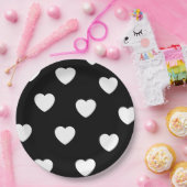 Assiettes En Carton Motif de coeur noir et blanc (Fête)