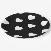 Assiettes En Carton Motif de coeur noir et blanc (Angle)