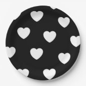 Assiettes En Carton Motif de coeur noir et blanc (Devant)
