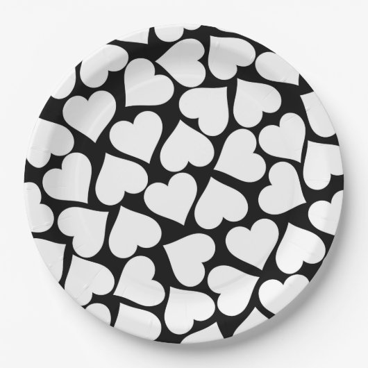 Assiettes En Carton Motif de coeur noir et blanc rétro (Devant)