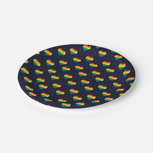 Assiettes En Carton Motif de coeur Rainbow 8 Bit (Angle)