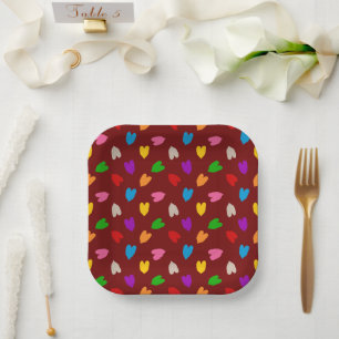 Assiettes En Carton Motif de cœurs d'amour colorés rouges