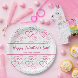 Assiettes En Carton Motif de cœurs roses et texte - Saint-Valentin