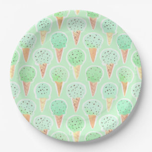 Assiettes En Carton Motif de cône de glace à la menthe et aux pépites