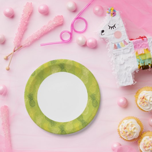 Assiettes En Carton Motif de contour de l'ananas sur vert (Fête)