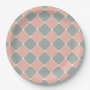 Assiettes En Carton Motif de contrôle du diamant rose et gris