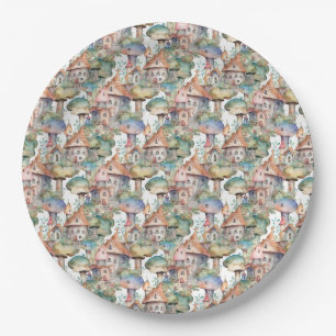 Assiettes En Carton Motif de Cottage Champignon Fantaisiste (3)