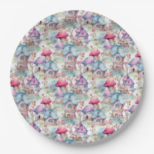 Assiettes En Carton Motif de cottage champignon fantaisiste (6)