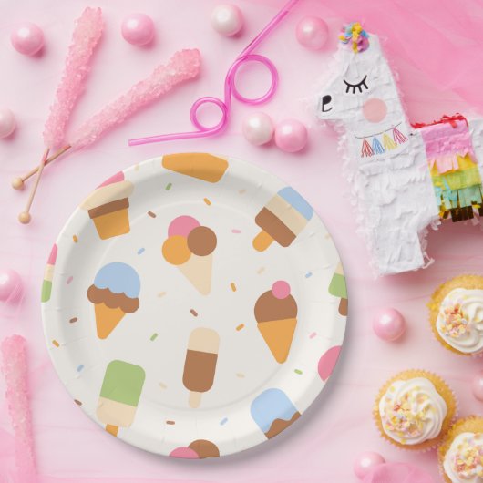 Assiettes En Carton Motif de crème glacée, cône de crème glacée, Popsi (Fête)
