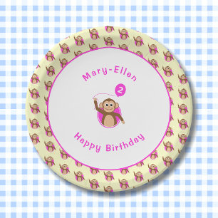 Assiettes En Carton motif de crème rose singe de 2e anniversaire
