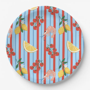 Assiettes En Carton Motif de crevettes et d'agrumes méditerranéens