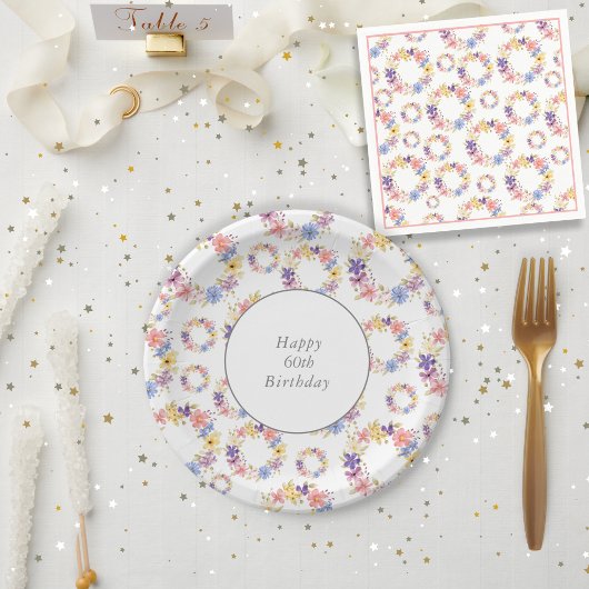 Assiettes En Carton Motif de  de couronne de fleurs d'aquarelle