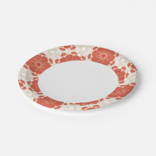 Assiettes En Carton Motif de dentelle florale rouge et or