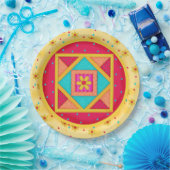 Assiettes En Carton Motif de design de la courtepointe rouge jaune col (Fête)