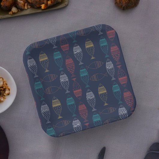 Assiettes En Carton Motif de dessin sur le poisson