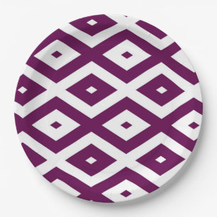 Assiettes En Carton Motif de diamant blanc et violet de prune