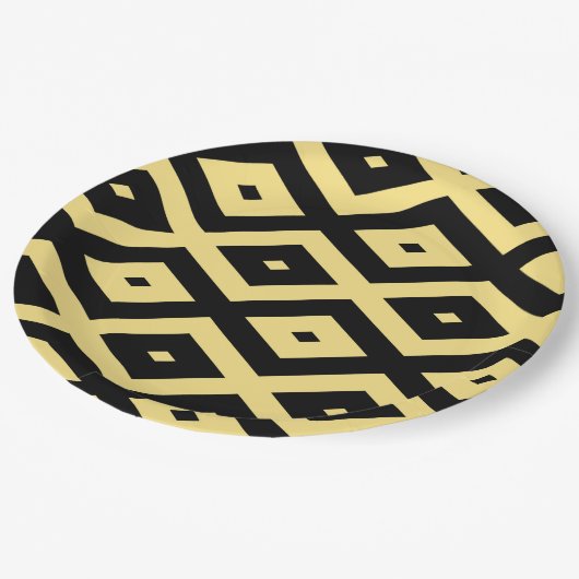 Assiettes En Carton Motif de diamant jaune citron et noir (Angle)