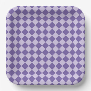 Assiettes En Carton Motif de diamants de Checker Violet