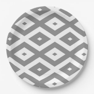 Assiettes En Carton Motif de diamants gris et blanc