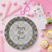 Assiettes En Carton Motif de diamants Lacés d'or, d'argent et gris (Fête)