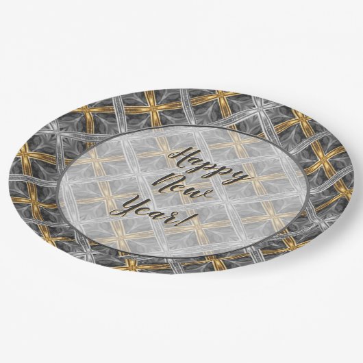 Assiettes En Carton Motif de diamants Lacés d'or, d'argent et gris (Angle)