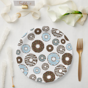 Assiettes En Carton Motif De Donuts, Donuts Bleus, Donuts Brown