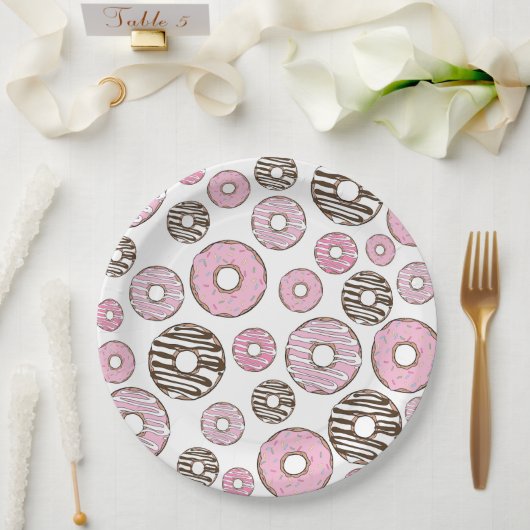 Assiettes En Carton Motif De Donuts, Donuts Roses, Donuts Blancs (Mariage)