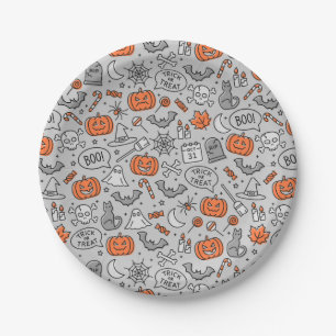 Assiettes En Carton Motif de doodle pour les enfants mignons Halloween