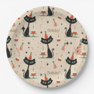 Assiettes En Carton Motif de fête d'anniversaire pour chat atomiqu