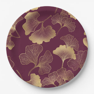 Assiettes En Carton Motif de feuille de ginkgo d'Automne en Or