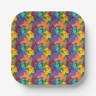 Assiettes En Carton Motif de feuilles tropicales exotiques colorées