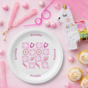 Assiettes En Carton Motif de fille À damiers personnalisée