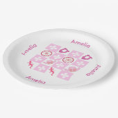 Assiettes En Carton Motif de fille À damiers personnalisée (Angle)