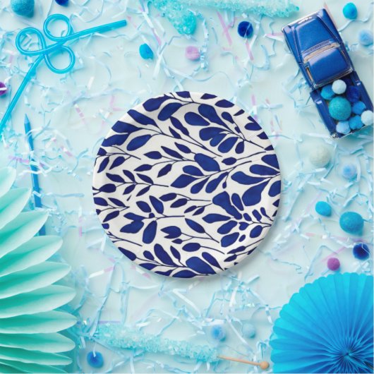 Assiettes En Carton Motif de fleurs bleu marine (Fête)