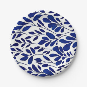 Assiettes En Carton Motif de fleurs bleu marine