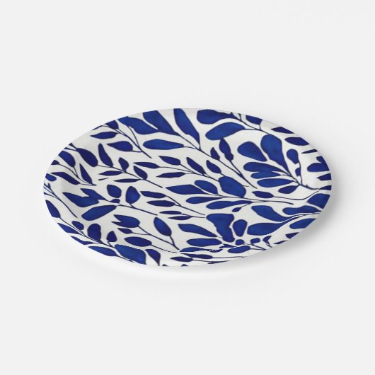 Assiettes En Carton Motif de fleurs bleu marine (Angle)