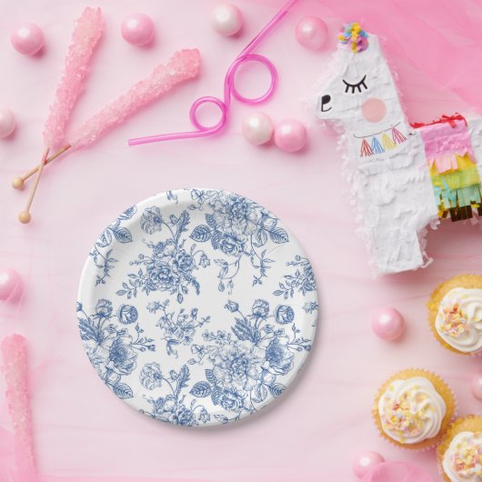Assiettes En Carton Motif de fleurs bleues (Fête)