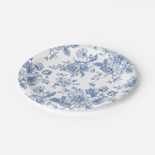 Assiettes En Carton Motif de fleurs bleues (Angle)