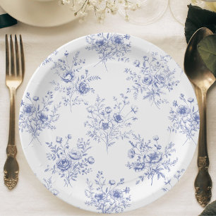 Assiettes En Carton Motif de fleurs bleues classiques Toile bleue fran