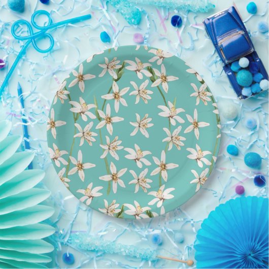 Assiettes En Carton Motif de fleurs de citron d'été sur turquoise (Fête)