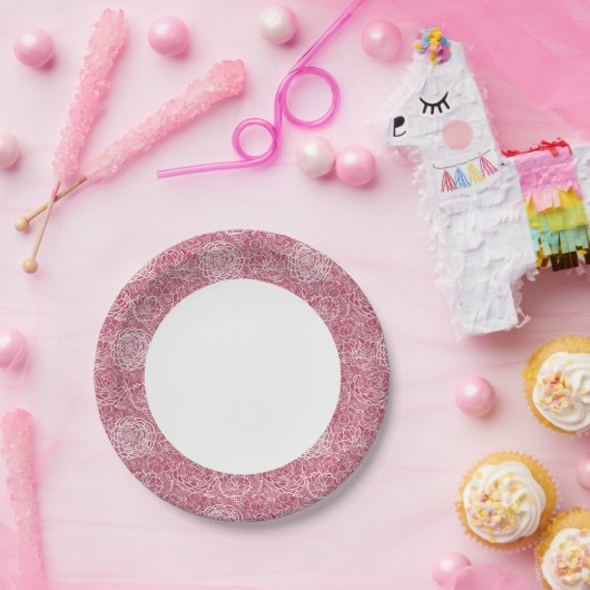 Assiettes En Carton motif de fleurs en dentelle bleue (Fête)