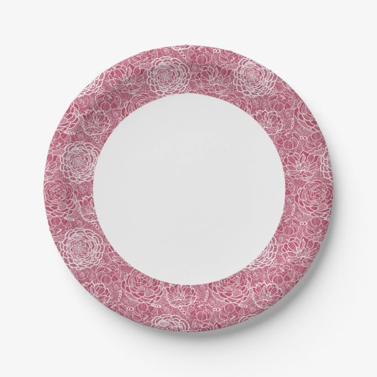 Assiettes En Carton motif de fleurs en dentelle bleue (Devant)