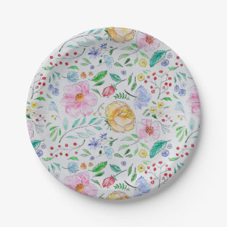 Assiettes En Carton Motif de fleurs et de bourgeons à l'aquarelle légè