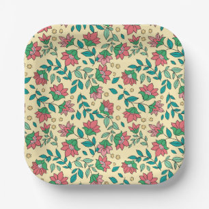 Assiettes En Carton Motif de fleurs et de feuilles pressées dessinées