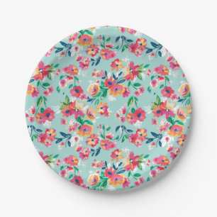 Assiettes En Carton Motif de fleurs peint