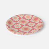 Assiettes En Carton motif de fleurs rétro À damiers Peach Fuzz (Angle)